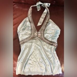 Vintage Y2K Marciano Light Blue Silk Halter Top